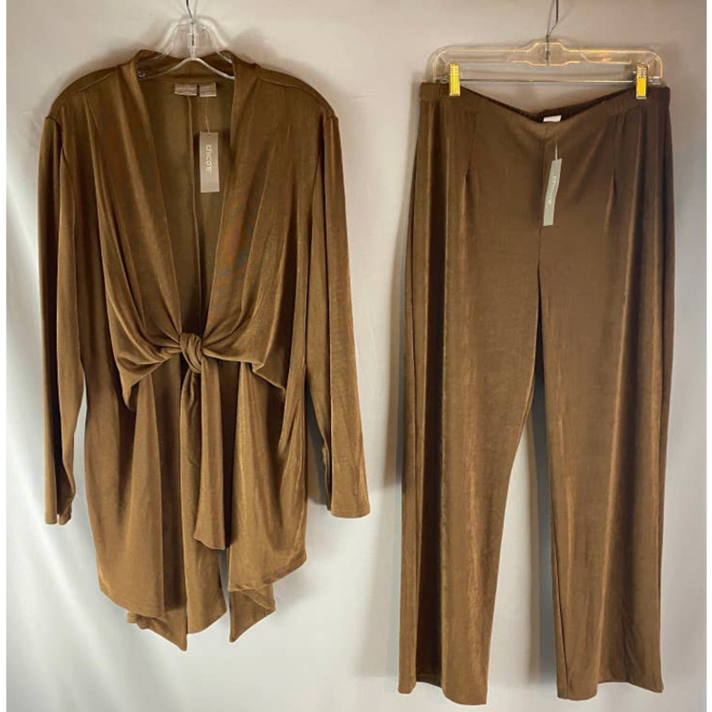 Chico's Travelers Long Tie-Front Cardigan & No Tummy Pant Size 2S 3 NWT